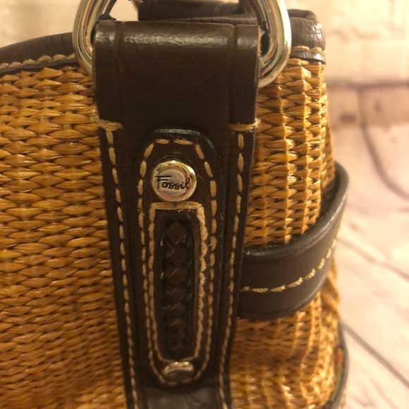 Fossil camel colored straw & brown leather purse - Picture 5 of 8
